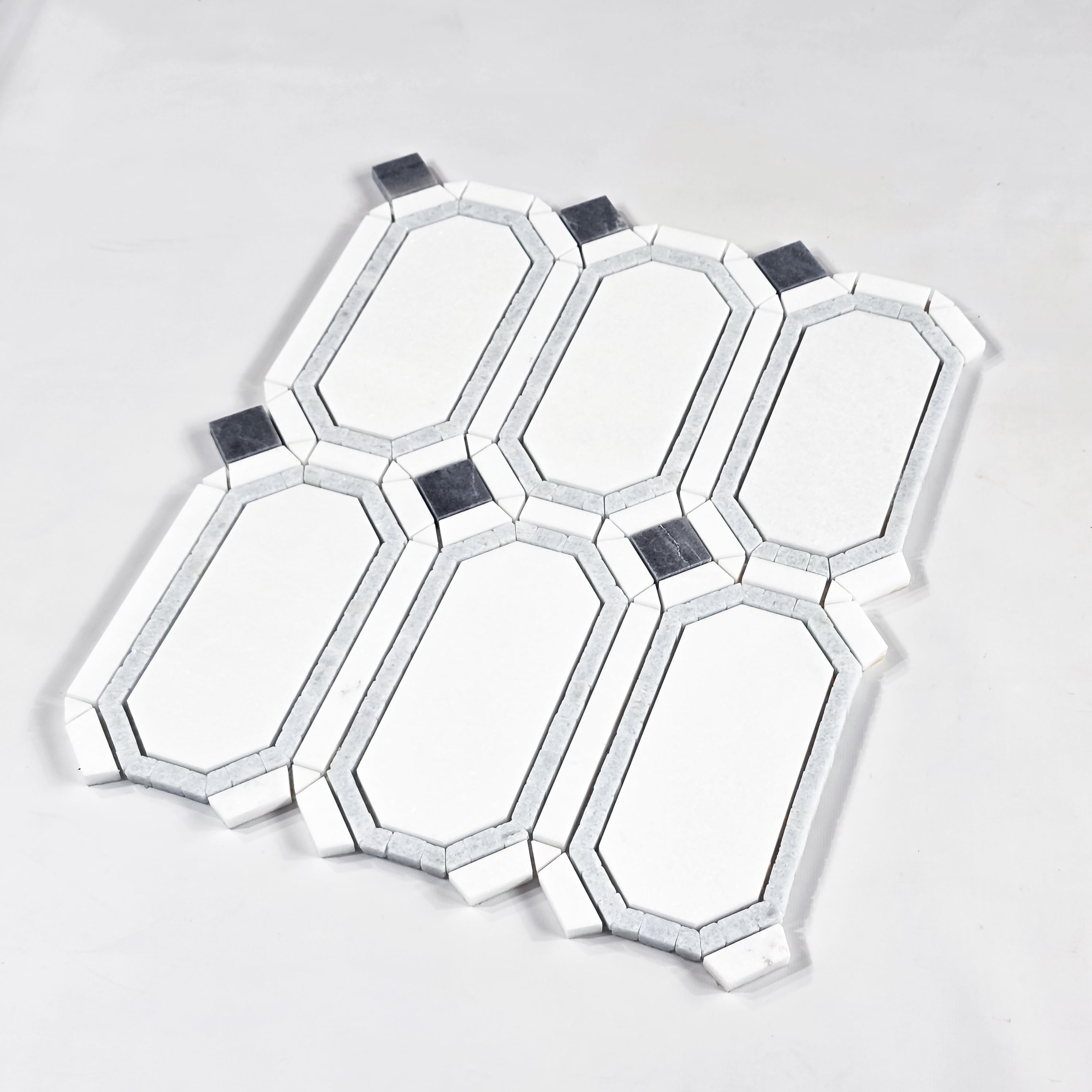 Elon Tile White Thassos Mosaic tile close-up view — available at Surface Group