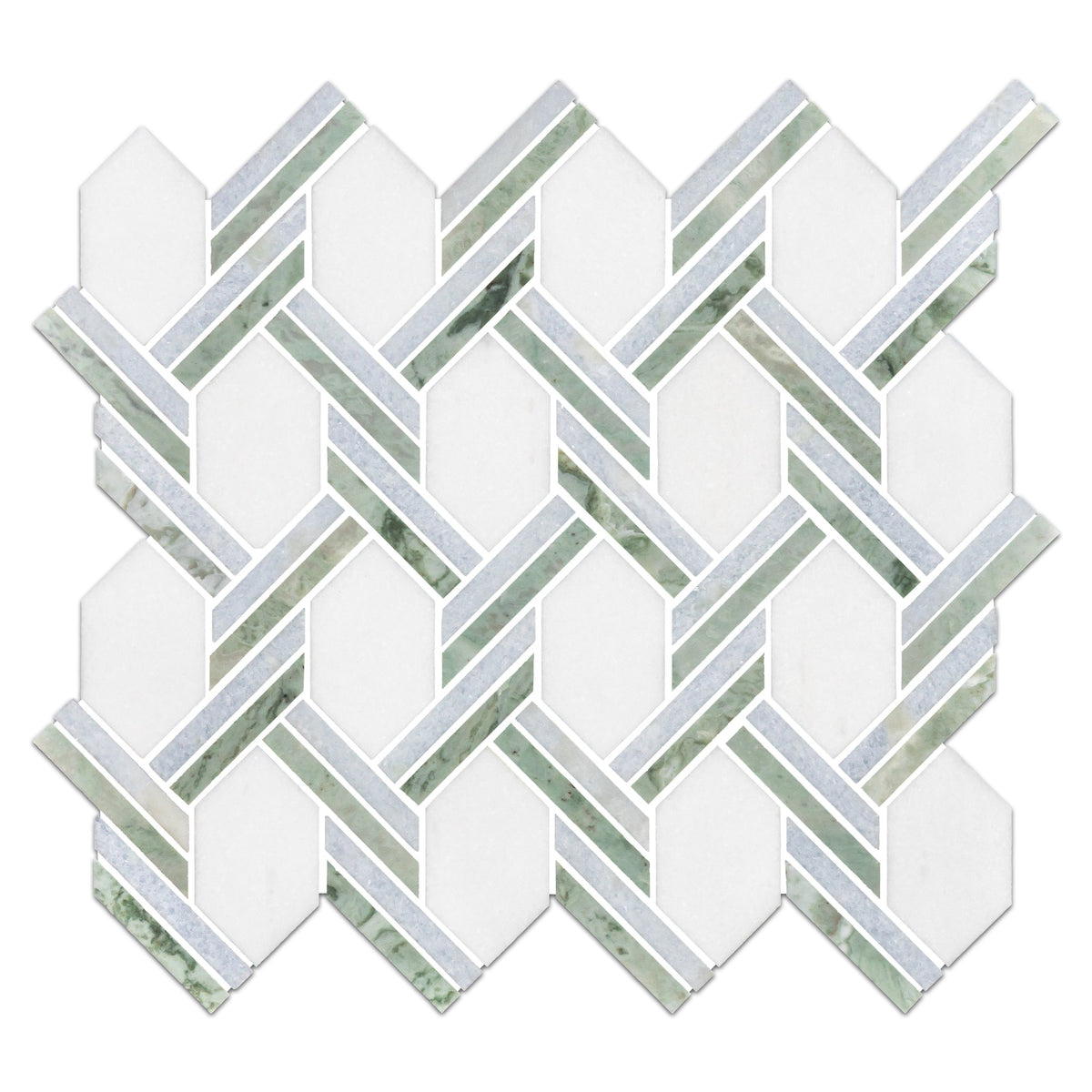 Elon Tile White Thassos Mosaic tile — available at Surface Group