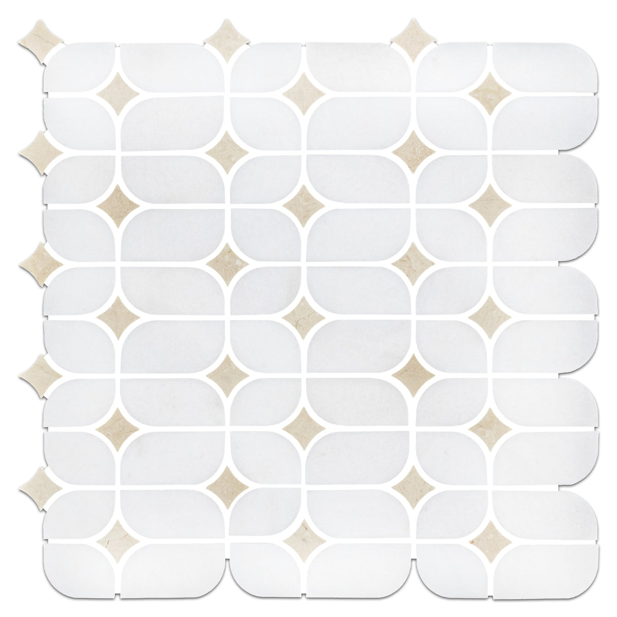 Elon Tile White Thassos Mosaic tile — available at Surface Group