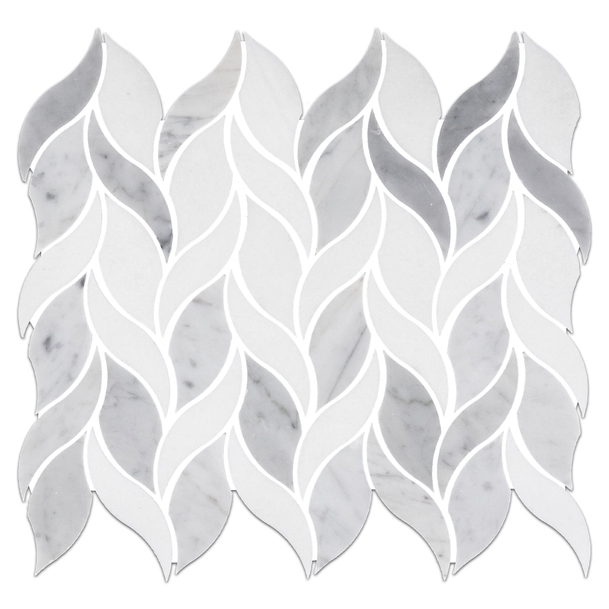 White Thassos, Bianco Carrara Marble Leaf Chevron Field Mosaic 