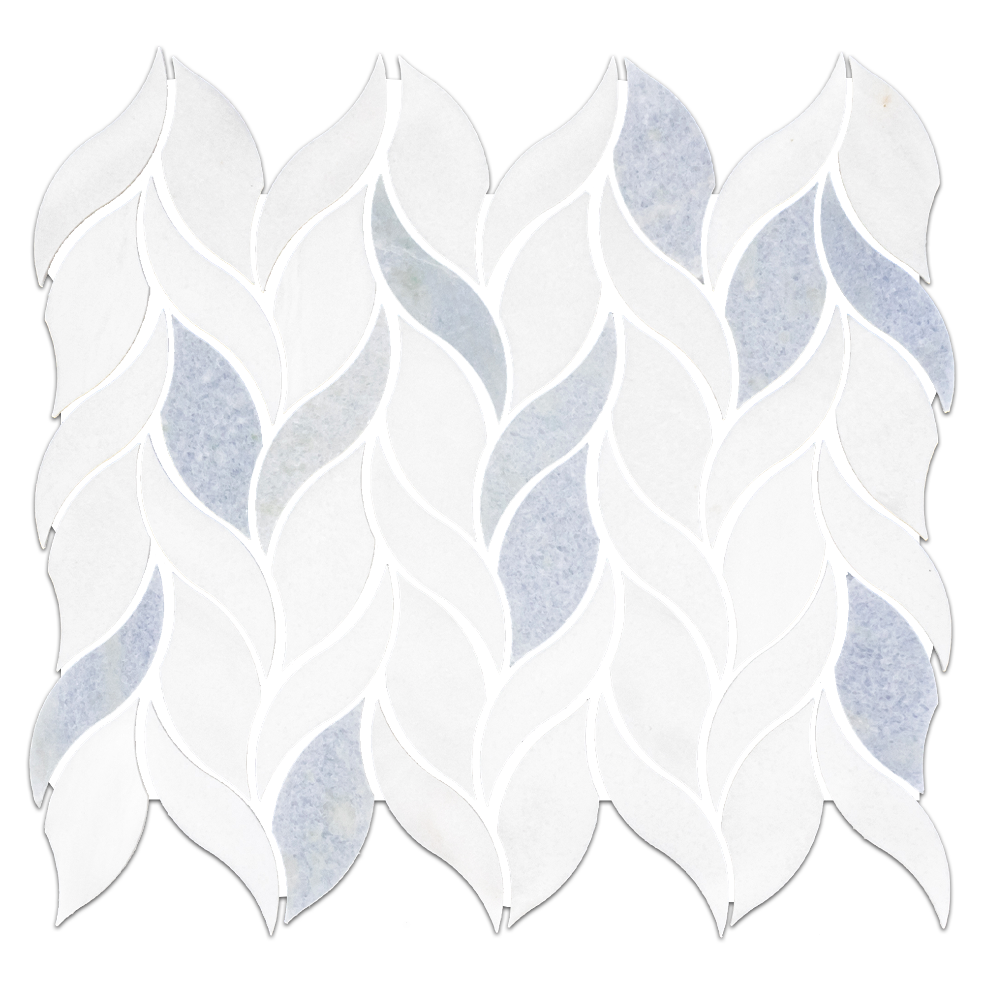 Elon White Thassos Blue Celeste Marble Leaf Chevron Field Mosaic 11.25x13.25x0.375 Honed - Surface Group International Product