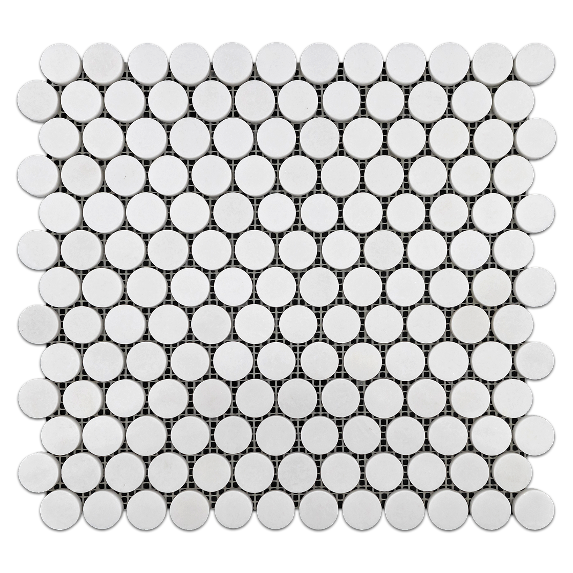 Elon White Thassos Marble 1 Penny Rounds Field Mosaic 11.5625x12.875x0.375 Polished SM1001P Surface Group International Product