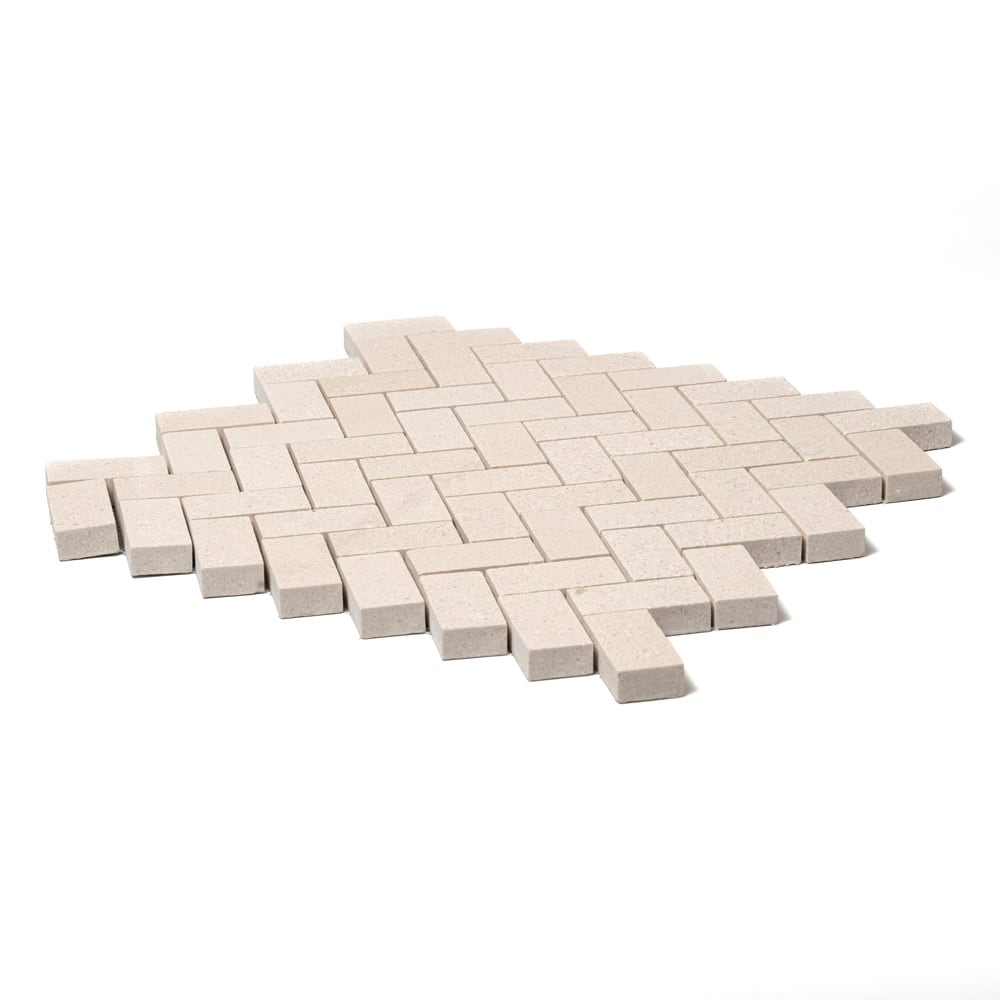 Champagne Herringbone 1/2 Limestone Mosaic (10"×13"×3/8" | honed | straight cut)