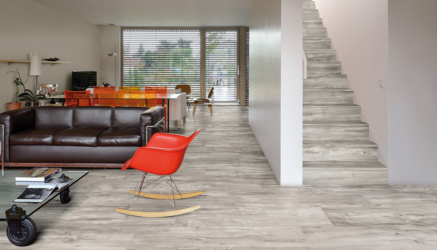 Millelegni GREY ASH porcelain field tile by Emil, tecnica finish, 8"x48" size. Premium Italian porcelain for floors and walls.