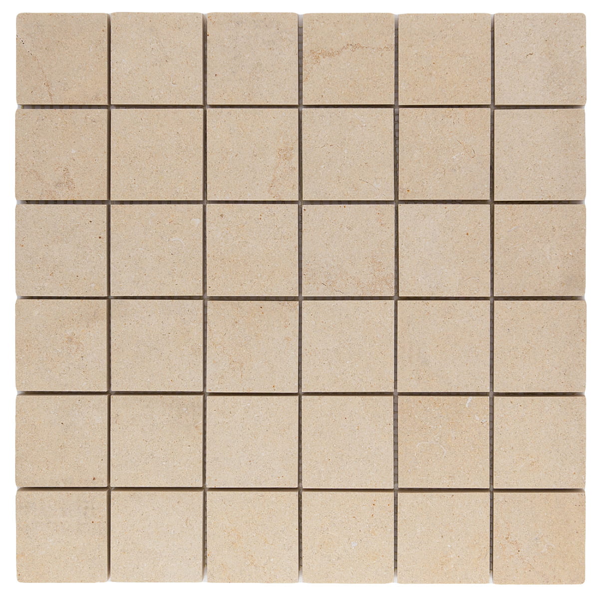 Antique Dore limestone mosaic with straight-stack pattern, honed finish, 12x12x0.375 inches dimensions