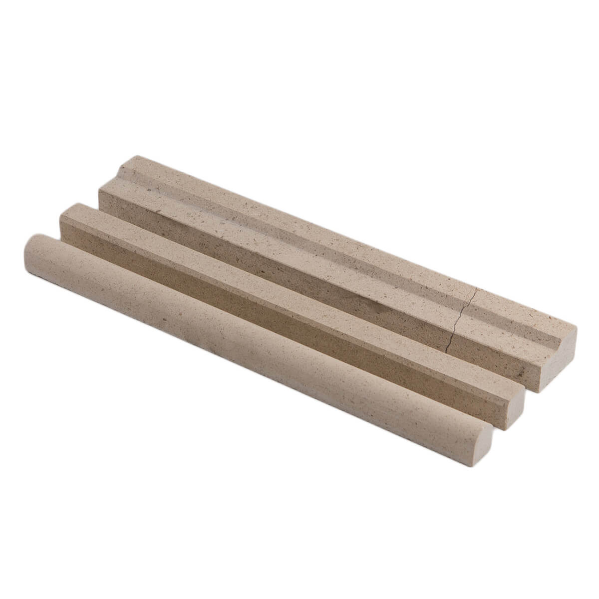 Belair limestone trim 3/4" x 12" x 3/4" honed stone with straight edge and pencil-liner shape