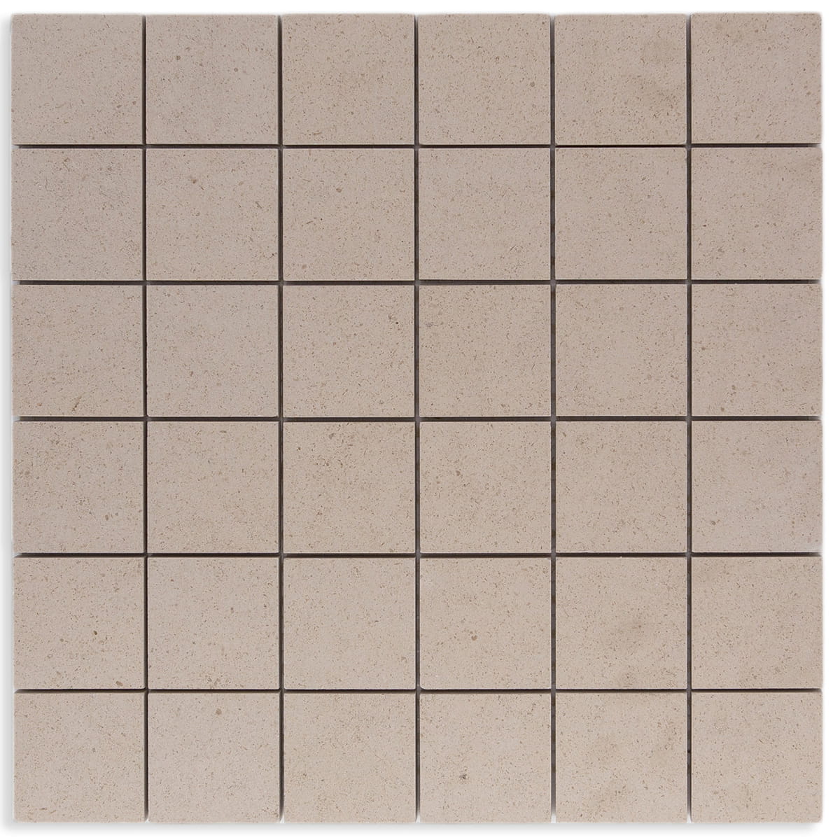 Belair Porto Beige Limestone Mosaic - 2x2 straight-stack pattern, honed limestone with straight edge, suitable for residential and commercial use.