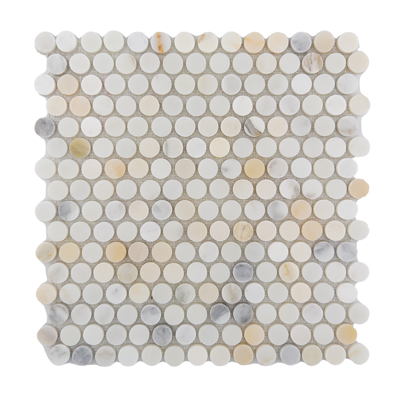 Haussmann Calacatta marble interlocking mosaic with penny-round pattern