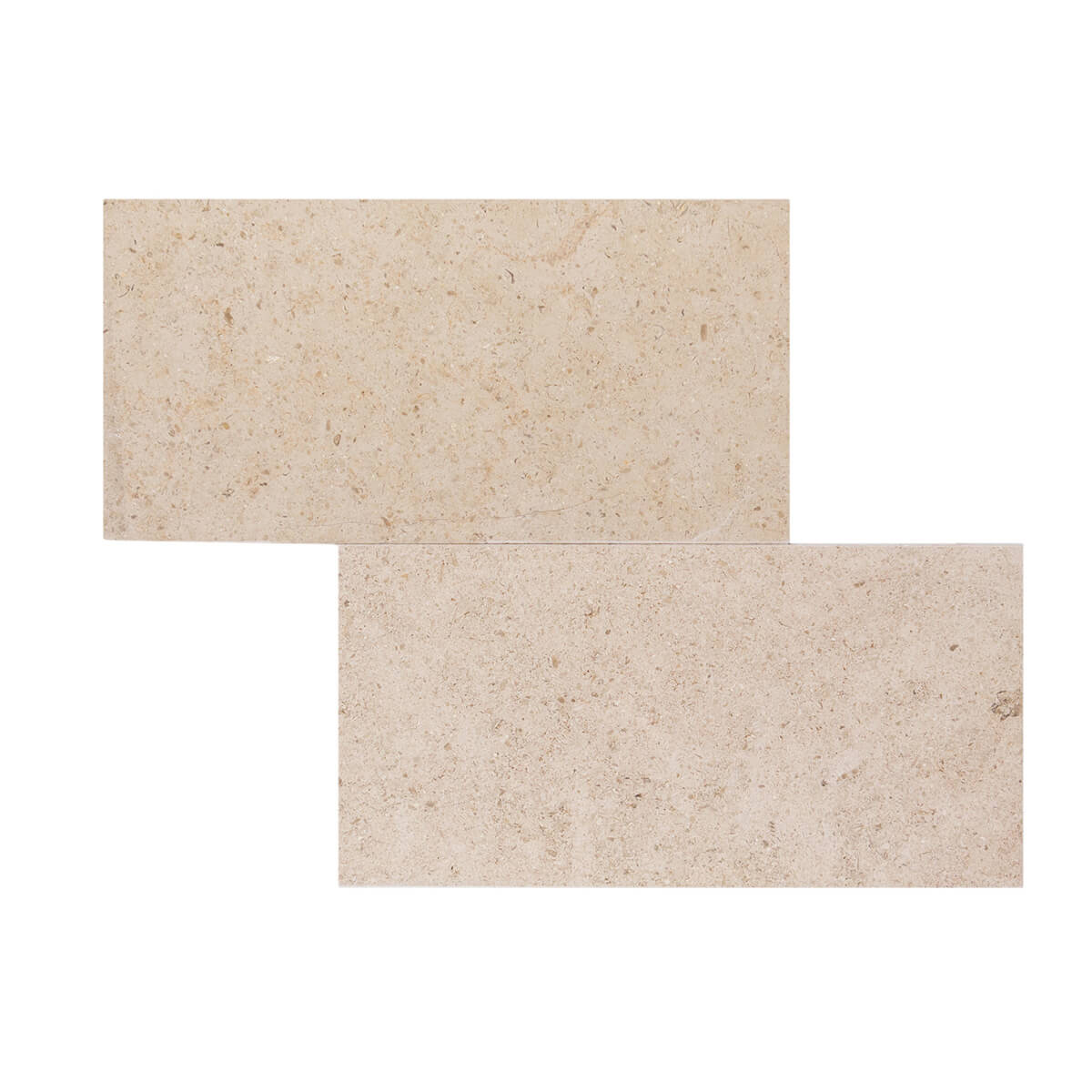Fonjone limestone field tiles with honed finish and straight edge, 6x12x0.375 inches