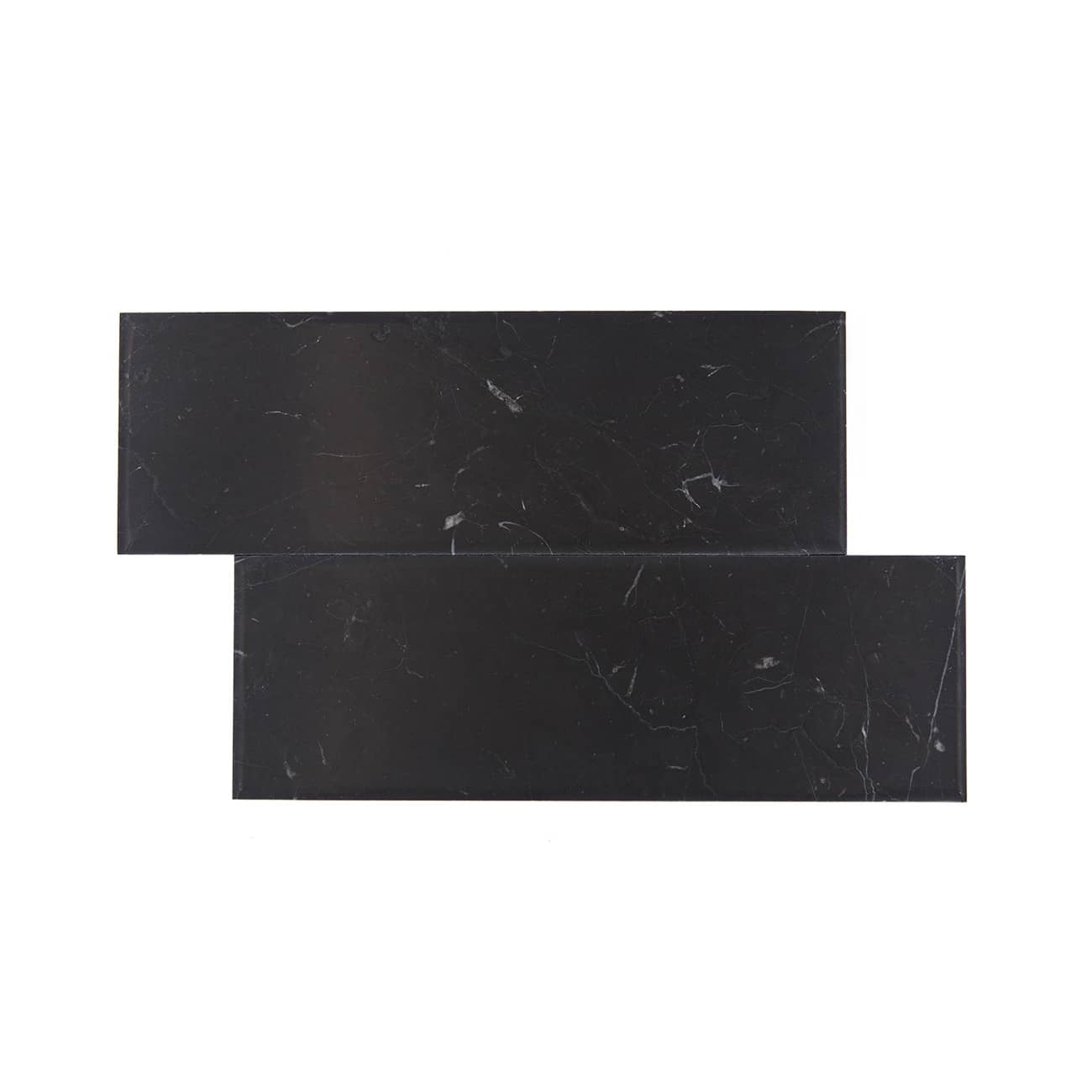 Nero Marquina field tile from Haussmann, high-quality marble, antique-finish, 4x12x0.375 inches, versatile and durable