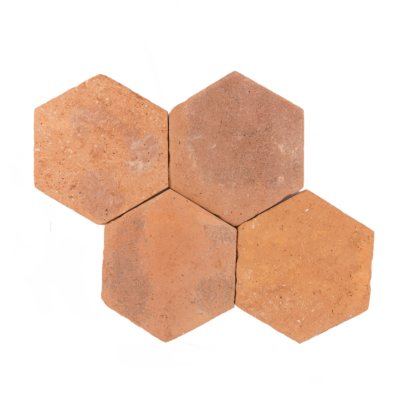 Reclaimed French Cotto hexagonal ceramic terracotta field tile with antique finish.