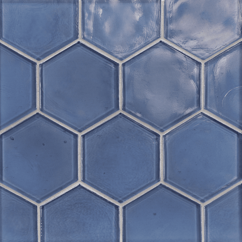 FLUX: Aqua Blue Hexagon Field Tile (4" | pearl)