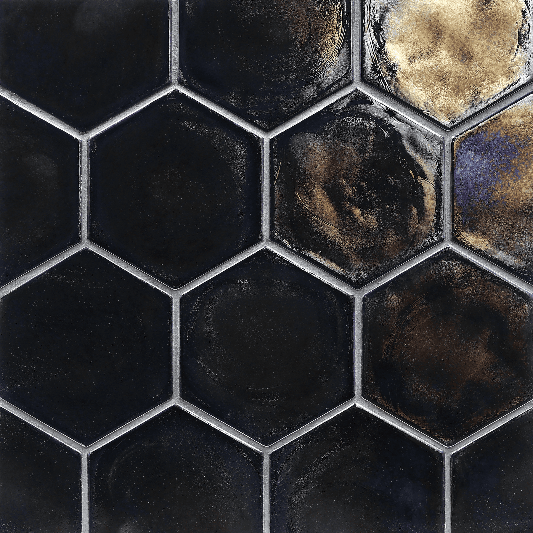FLUX: Midnight Black Hexagon Field Tile (4" | pearl)