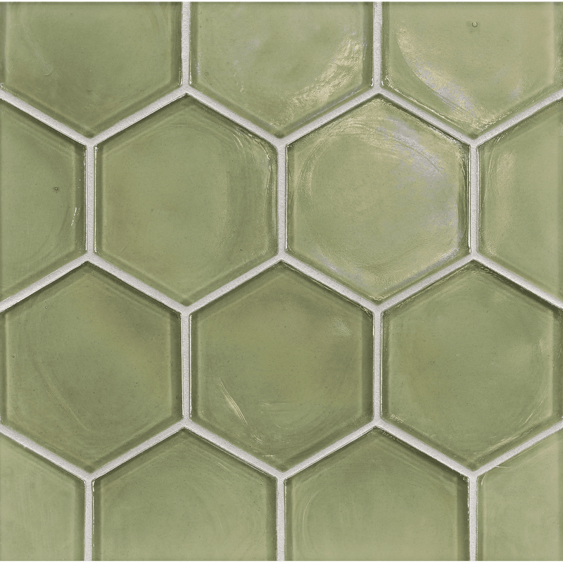 FLUX: Sage Hexagon Field Tile (4" | pearl)