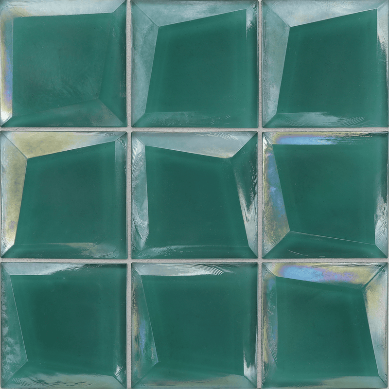 ORIGAMI FIELD: Java Blue Trapeze Square Field Tile (4"x4" | pearl)