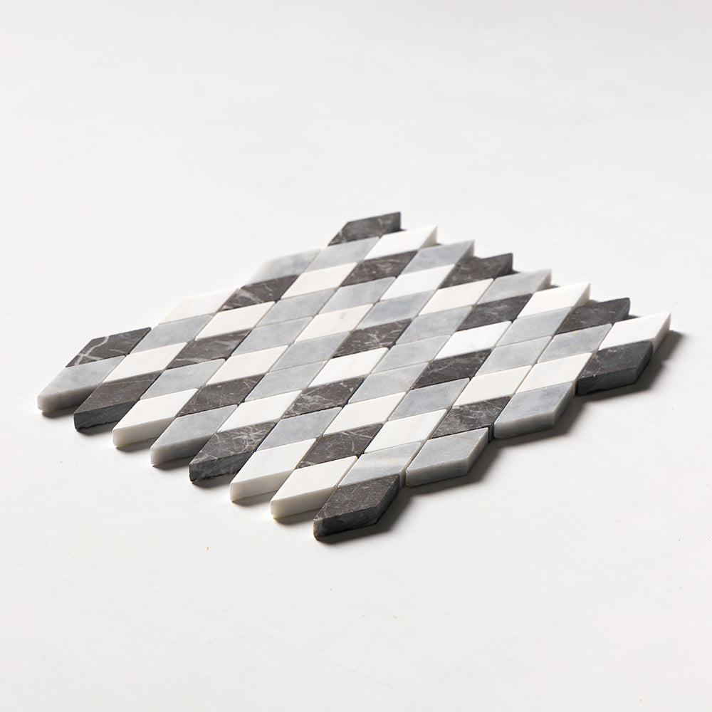 Allure L, Iris Black, Bianco Dolomiti Cl Honed Hazem Marble Mosaics 12Γ12 (MS02193)