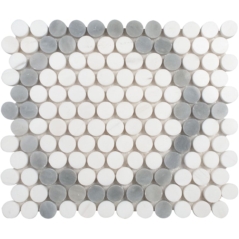Snow White, Allure Light Honed Penny Round 7 Marble Mosaic 8 7/16Γ10 1/16 Image