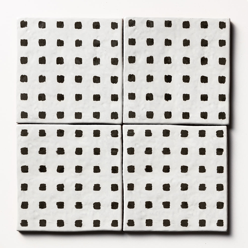 Marble Systems Antique Tile Black, White terracotta tile pattern swatch — available at Surface Group