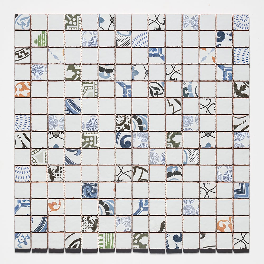 Marble Systems Antiqued Blend Terracotta Mosaic Blue, Green, White tile pattern swatch — available at Surface Group