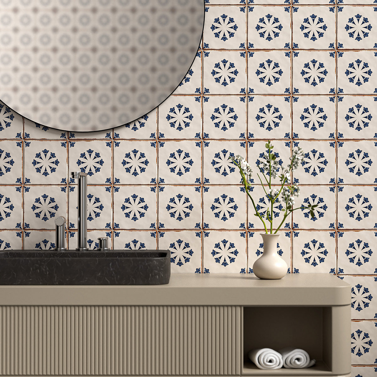 ARCADIA: Rosebud Glazed Terracotta Deco Field Tile (6"x6"x3/8 | matte)