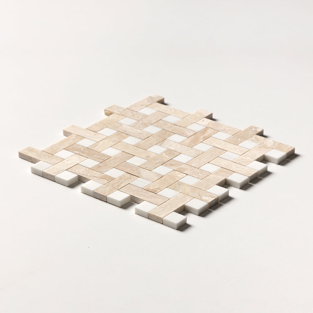 Diana Royal, Snow White Multi Finish Basket Weave 1Γ3 Marble Mosaics 12Γ12 (MS01749)
