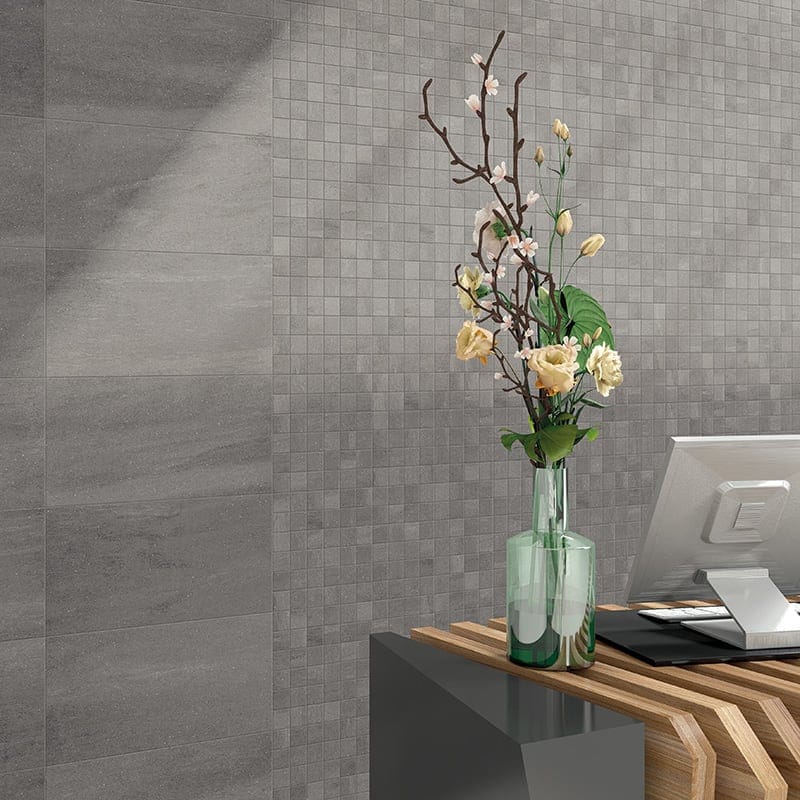 Atelier Olive Grey Honed Porcelain Tile 12×24 (WIS12108) Atelier Olive Grey Honed 2×2 Porcelain Mosaic 12×12 (WIS12168)