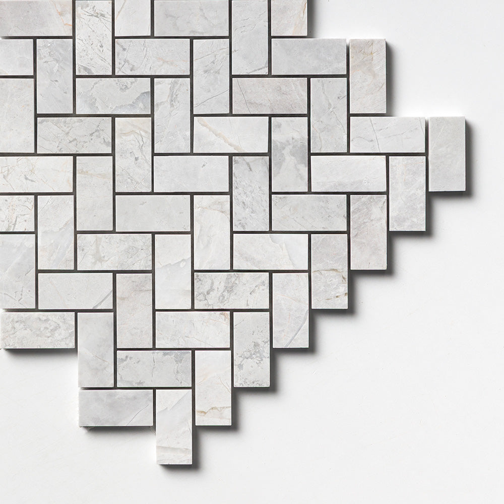 Avalanche Honed Herringbone 1×2 Marble Mosaics 12 1/8×13 3/8 (MS02684)