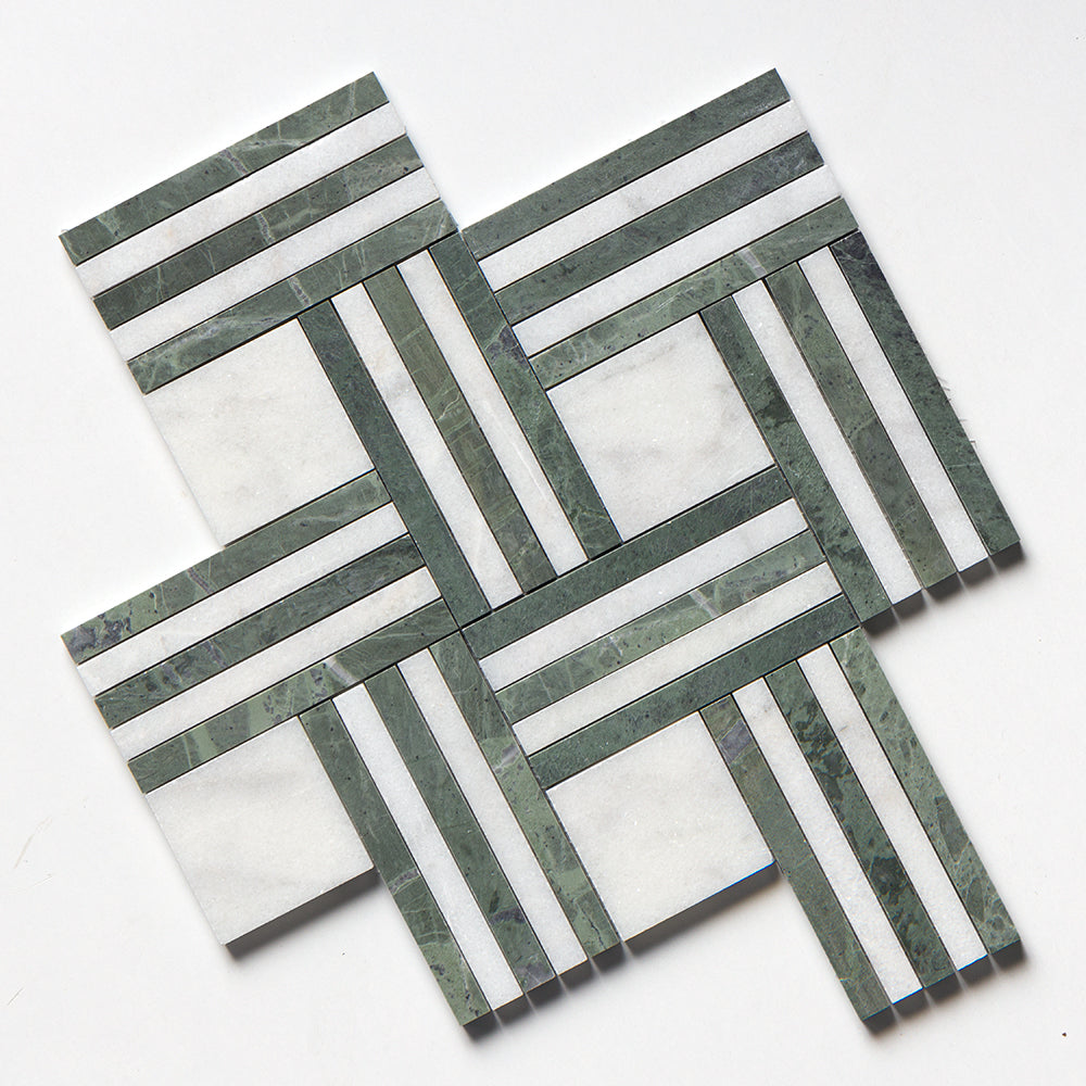 Avalon, Verde Capri Multi Finish Maze Basket Marble Mosaic 14 15/16Γ17 11/16 Image
