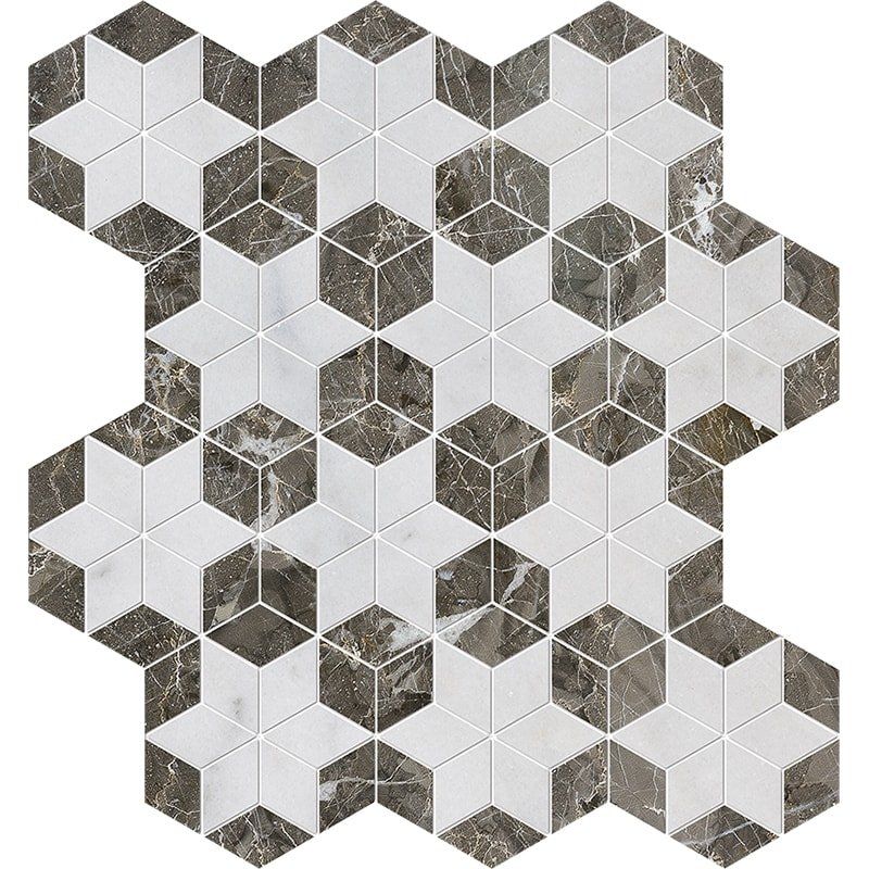 Avalon, Silver Drop Polished Stars Marble Mosaics 12 1/8×14