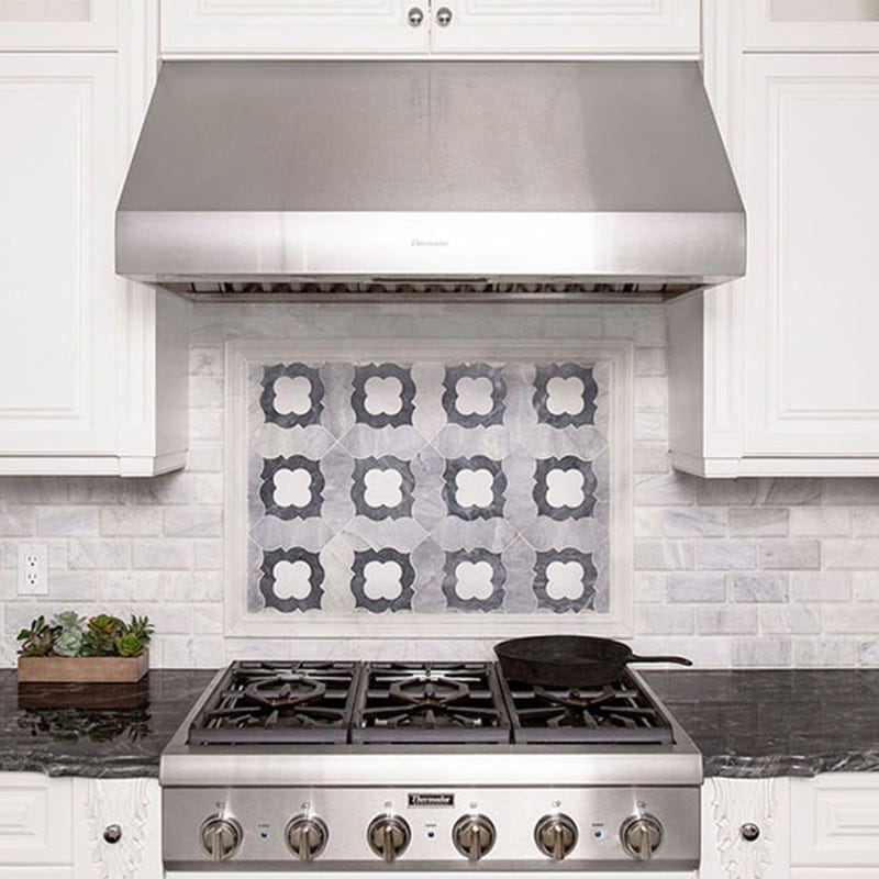 Irene Afyon Grey, Avenza Light, Dolomite Multi Finish Marble Waterjet Decos 11 3/8Γ11 3/8 (YNR10026) Avenza Honed Marble Tile 2 3/4Γ5 1/2 (TL12792)