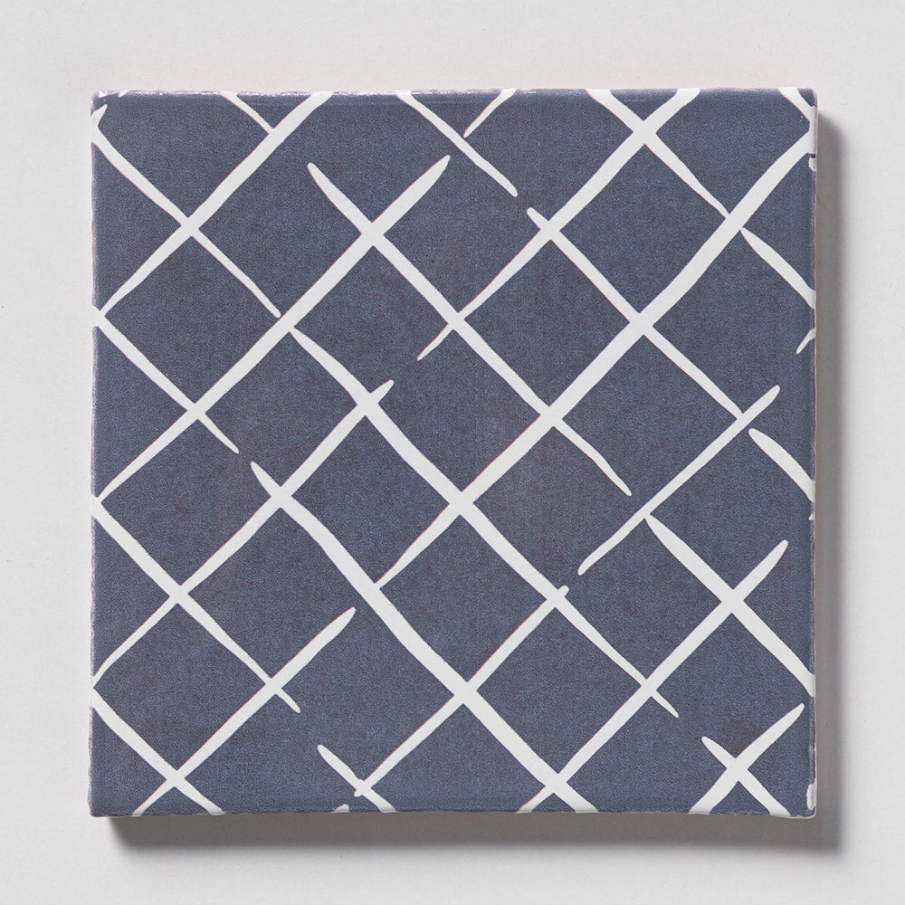 Bahama Court Navy, Royal White Glossy Cove End Terracotta Tile 6×6 Image