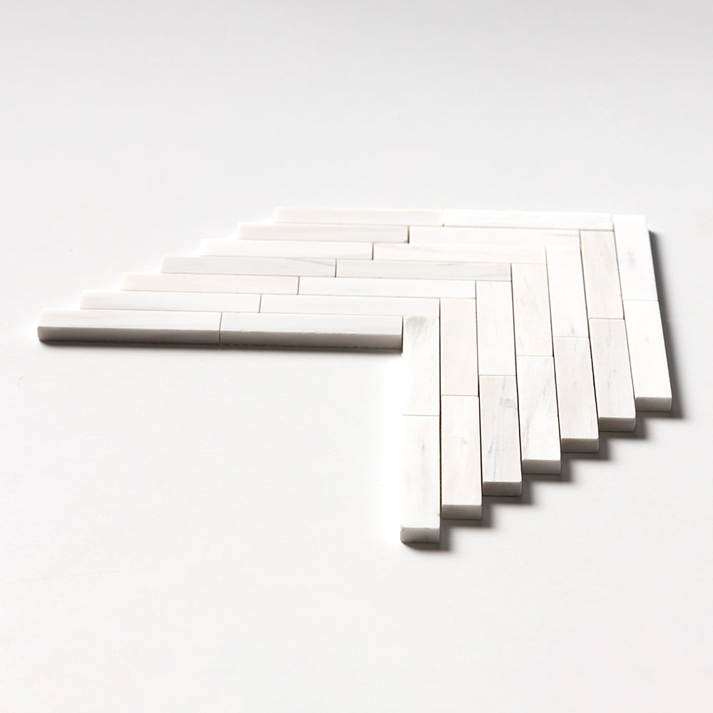 Bianco Dolomiti Classic Honed Large Herringbone Marble Mosaics 12 7/8Γ9 11/32 (MS02137)
