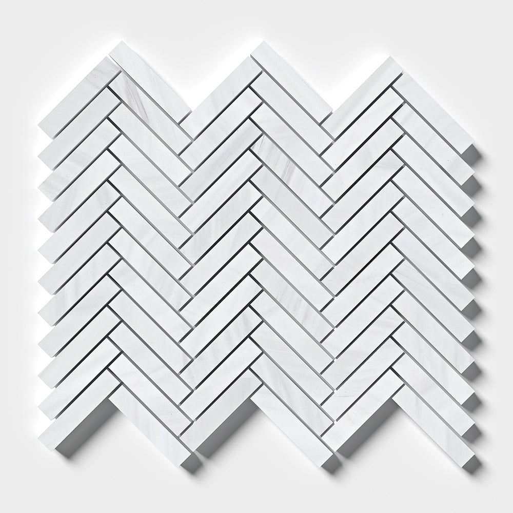 Bianco Dolomiti Classic Honed Herringbone Marble Mosaic 11 5/8Γ12 3/8 Image