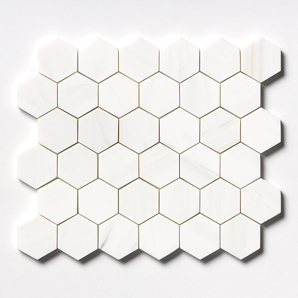 Bianco Dolomiti Classic Honed Hexagon Marble Mosaic 10 3/8×12 Image