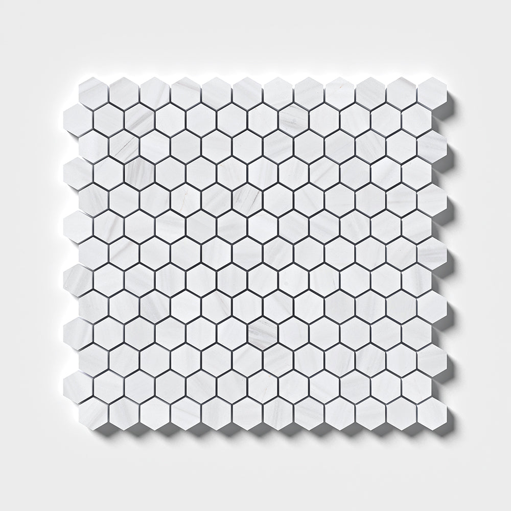Bianco Dolomiti Classic Honed Hexagon Marble Mosaic 11 5/8Γ12 3/8 Image