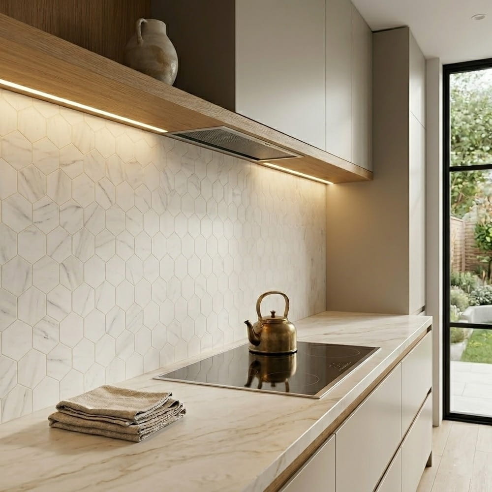 Bianco Dolomiti Classic Honed Hexagon Marble Mosaics 10 3/8×12 (MS01645)