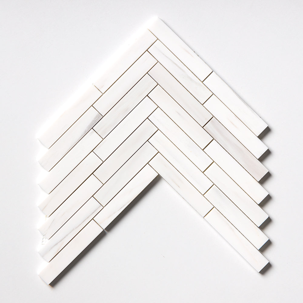 Bianco Dolomiti Classic Honed Large Herringbone Marble Mosaic 12 7/8Γ8 9/16 Image