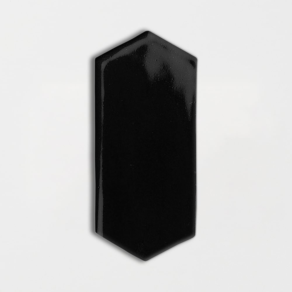 Black Glossy Picket Ceramic Tile 3×6 Image
