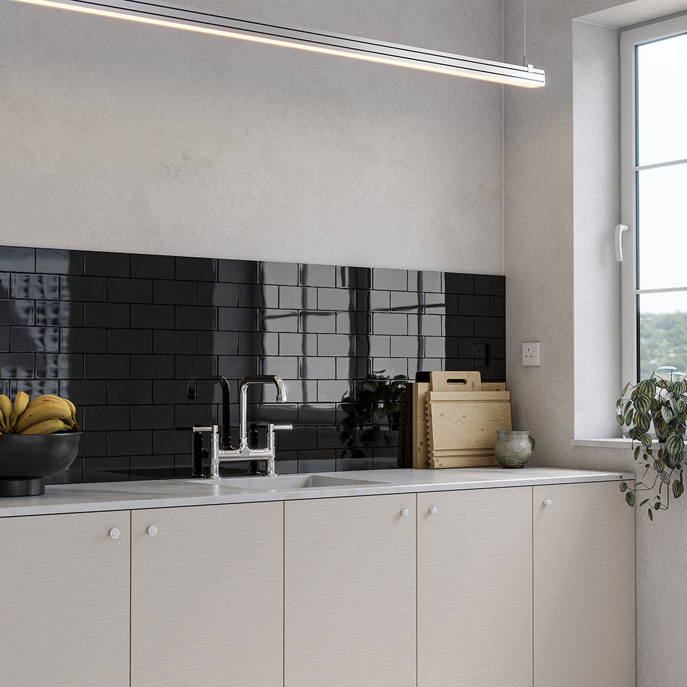 Black Glossy Subway Ceramic Tile 3×6 (TL19216)