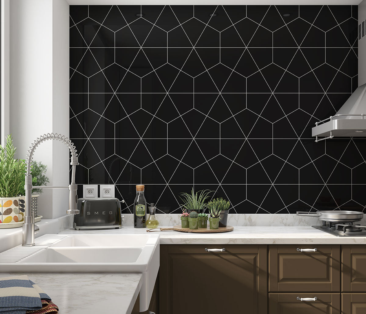 Black Glossy Diamante Ceramic Tile 6×6 (DC00356)