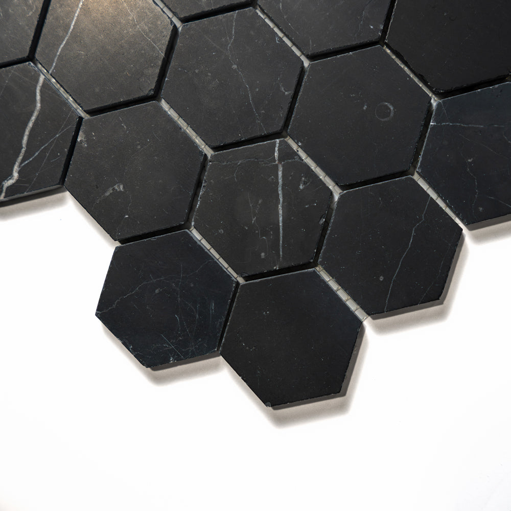 Black Honed Hexagon 2 Marble Mosaics 12×12 (MS90087)