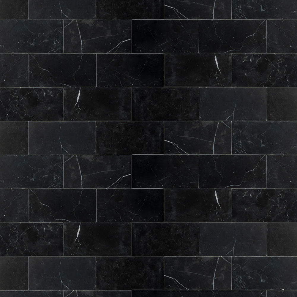 Marble Systems Black Honed Marble Black matte marble tile pattern swatch — available at Surface Group