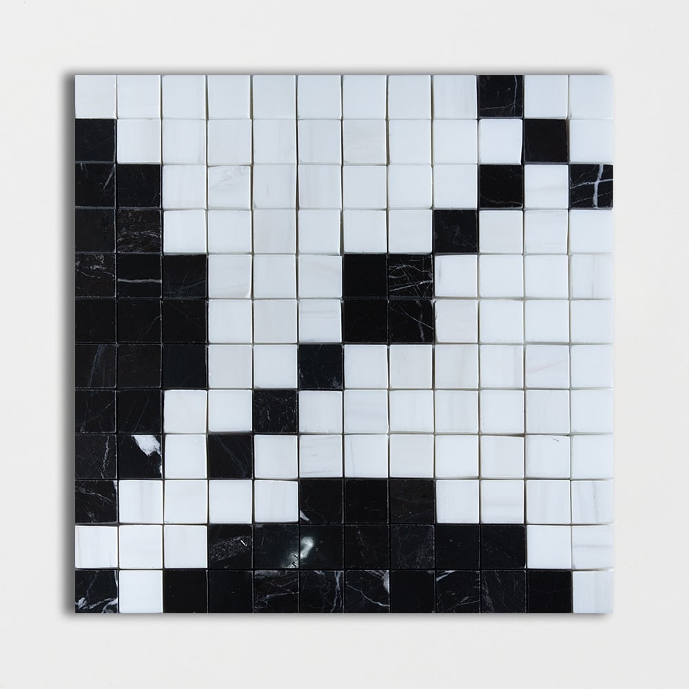 Black, Snow White Multi Finish Ziggurat Marble Mosaic 12×12 Image