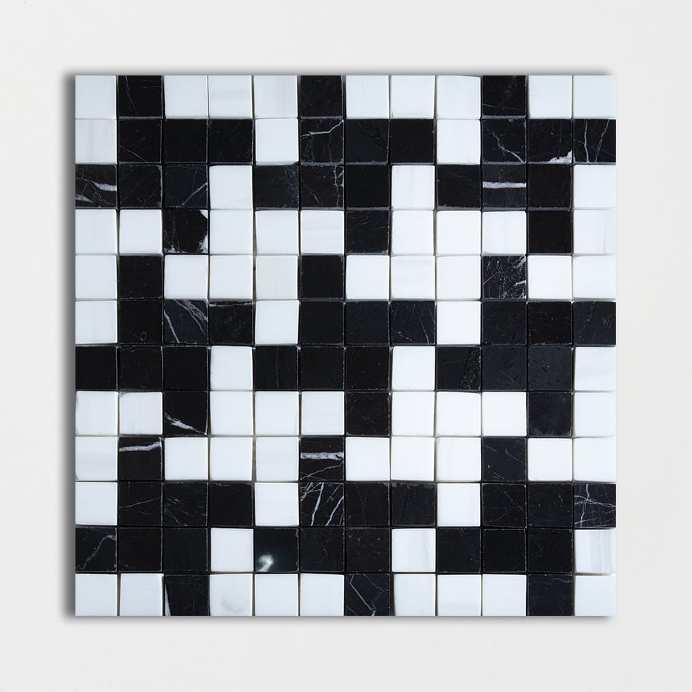 Black, Snow White Multi Finish Marble Mosaic 12×12 Image