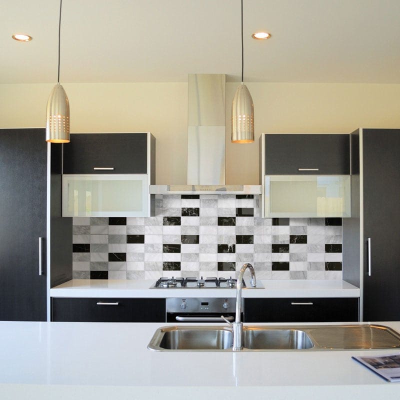 Black White Grey Polished Subway On Mesh 2 3/4Γ5 1/2 Marble Mosaics 8 1/2Γ16 3/4 (MS01182)