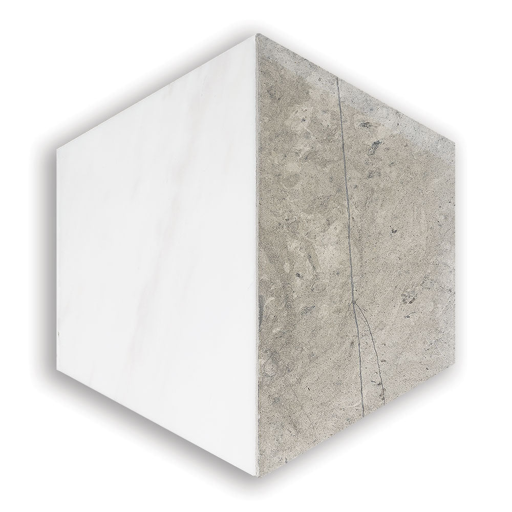 Britannia, Snow White Honed Mcm Hexagon 8 Limestone Mosaic 8 Inch Image