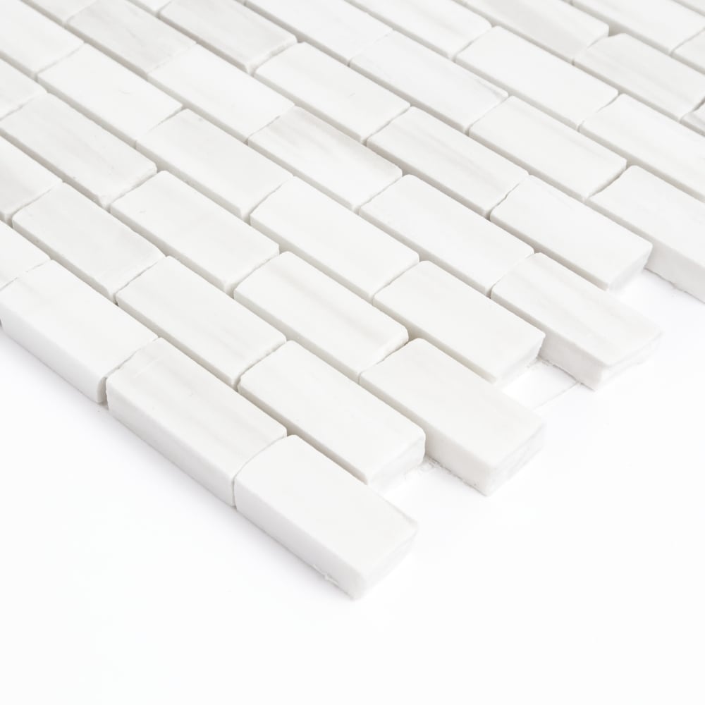 Snow White Honed Broken Joint Marble Mosaics 11 3/4×12 (MS90872)
