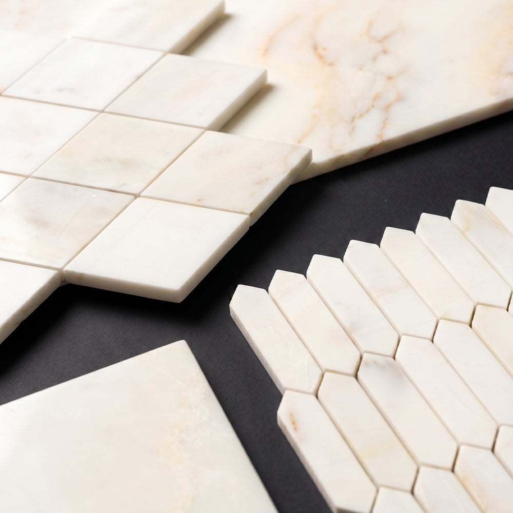 Marble Systems Calacatta Amber Marble Calacatta Amber matte marble tile pattern design — available at Surface Group