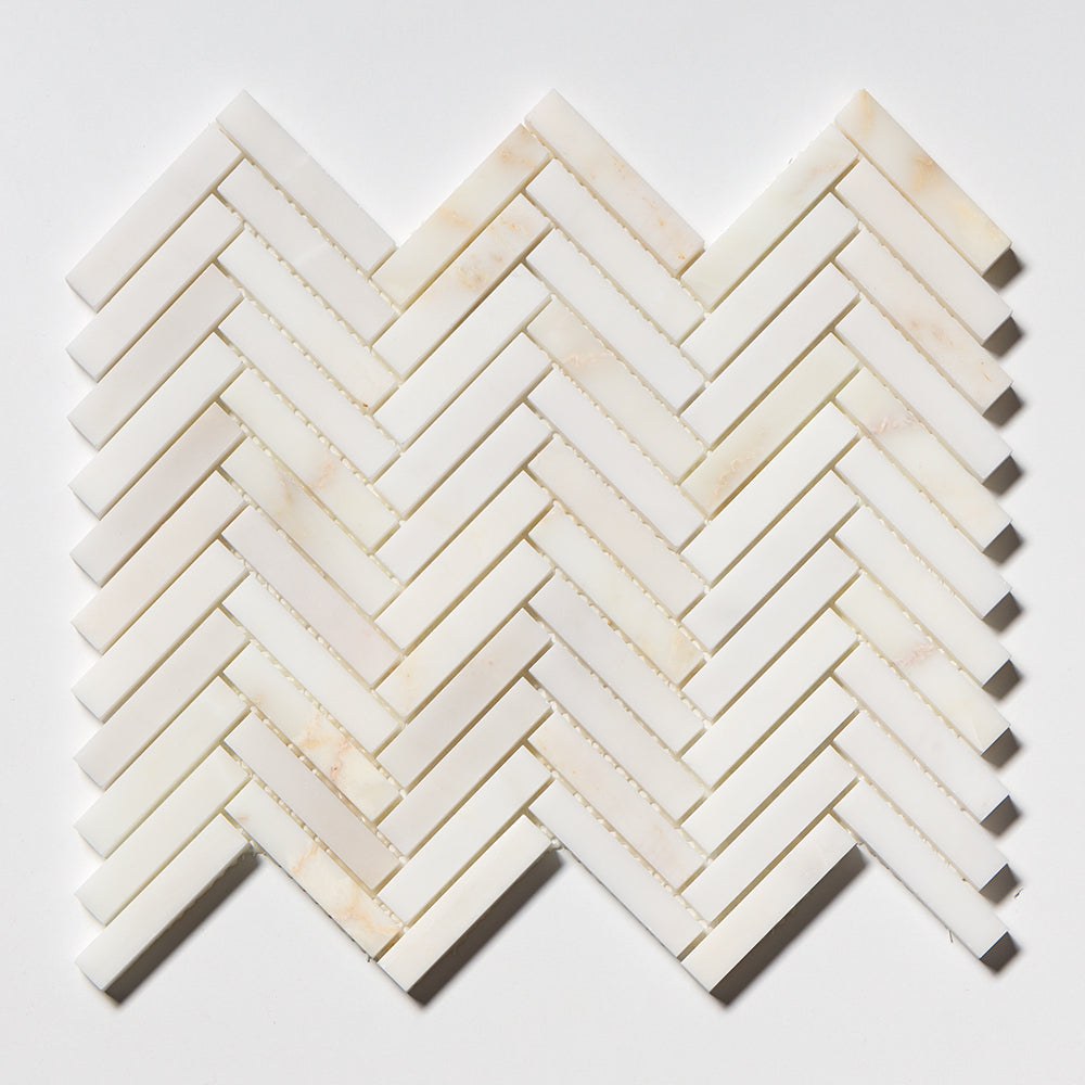 Calacatta Amber Honed Herringbone Marble Mosaic 12 1/8×13 3/8 Image