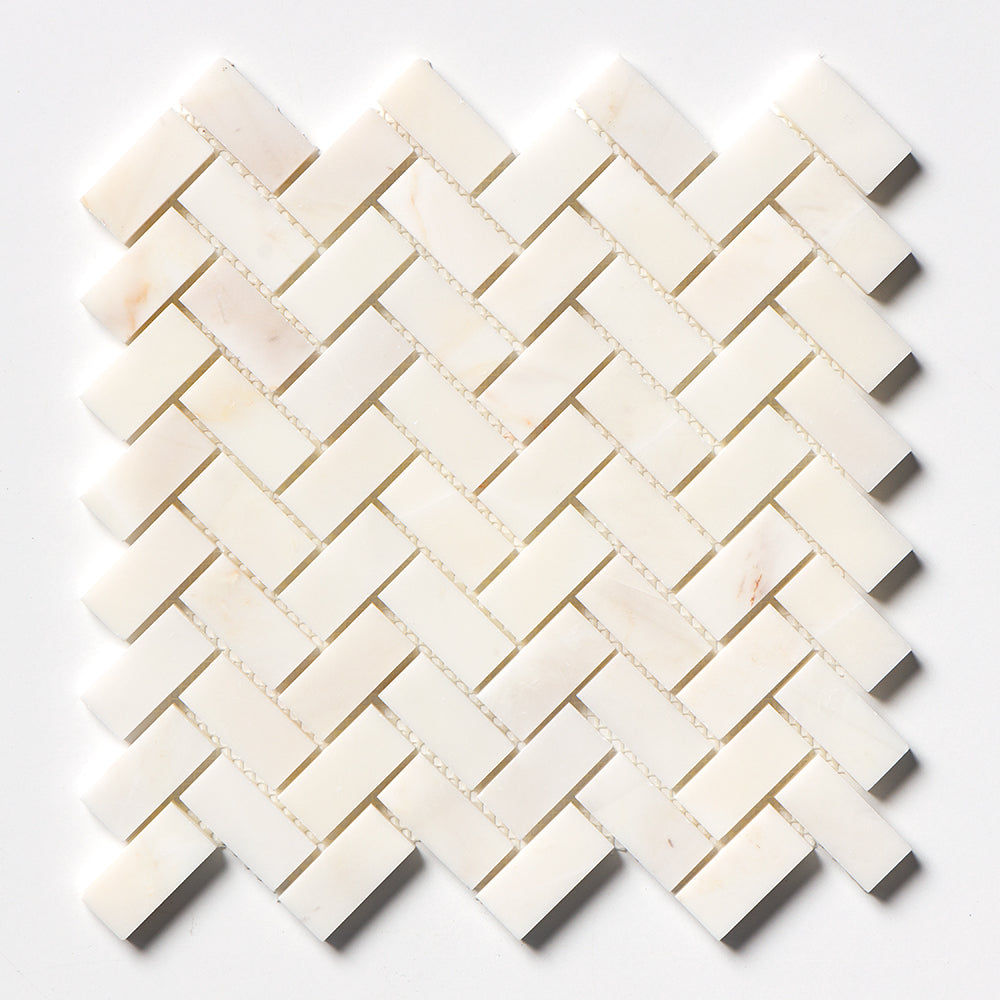 Calacatta Amber Honed Herringbone 1×2 Marble Mosaic 12×12 Image